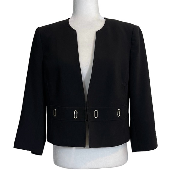 White House Black Market Black Cropped Jacket/Blazer w/ Silver Grommet Detailing - Picture 4 of 12